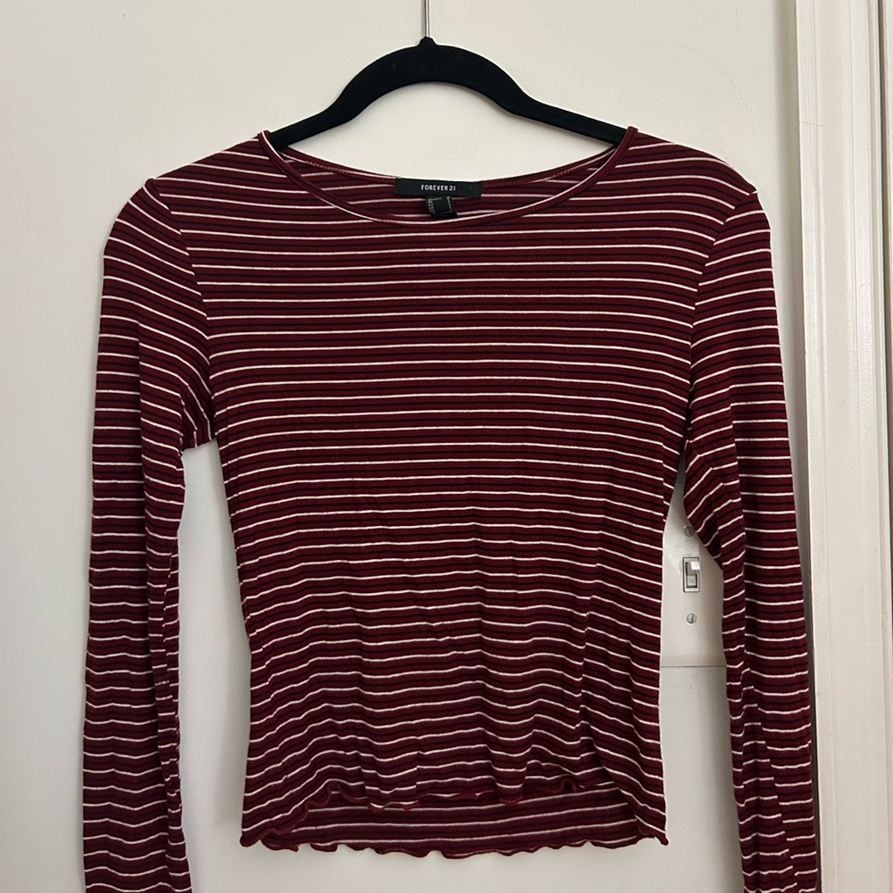 Forever 21 Striped Maroon Long Sleeve